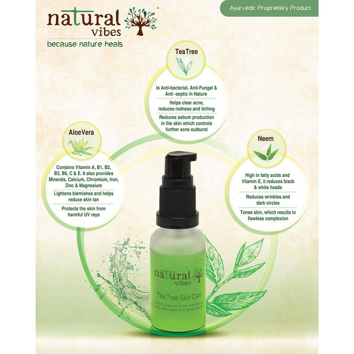 Ayurvedic Skin Repair and Glow Combo Day and Night – Face Serum by Natural Vibes available on Brown Living™. . SKU: 063 - 01431 - NV_repair_glow_combo_teatree_VitaC_serum. Img 4.