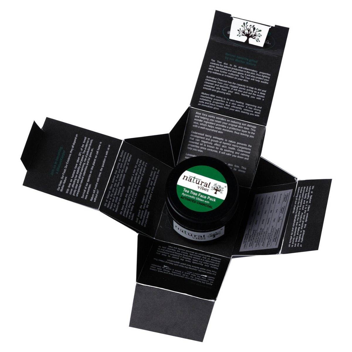 Ayurvedic Tea Tree and Activated Charcoal Face Pack 50g – Face Pack by Natural Vibes available on Brown Living™. . SKU: 063 - 01370 - NV_teatree_charcoal_pack_50g. Img 4.