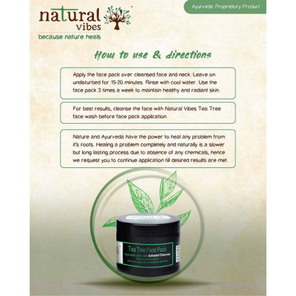 Ayurvedic Tea Tree and Activated Charcoal Face Pack 50g – Face Pack by Natural Vibes available on Brown Living™. . SKU: 063 - 01370 - NV_teatree_charcoal_pack_50g. Img 6.