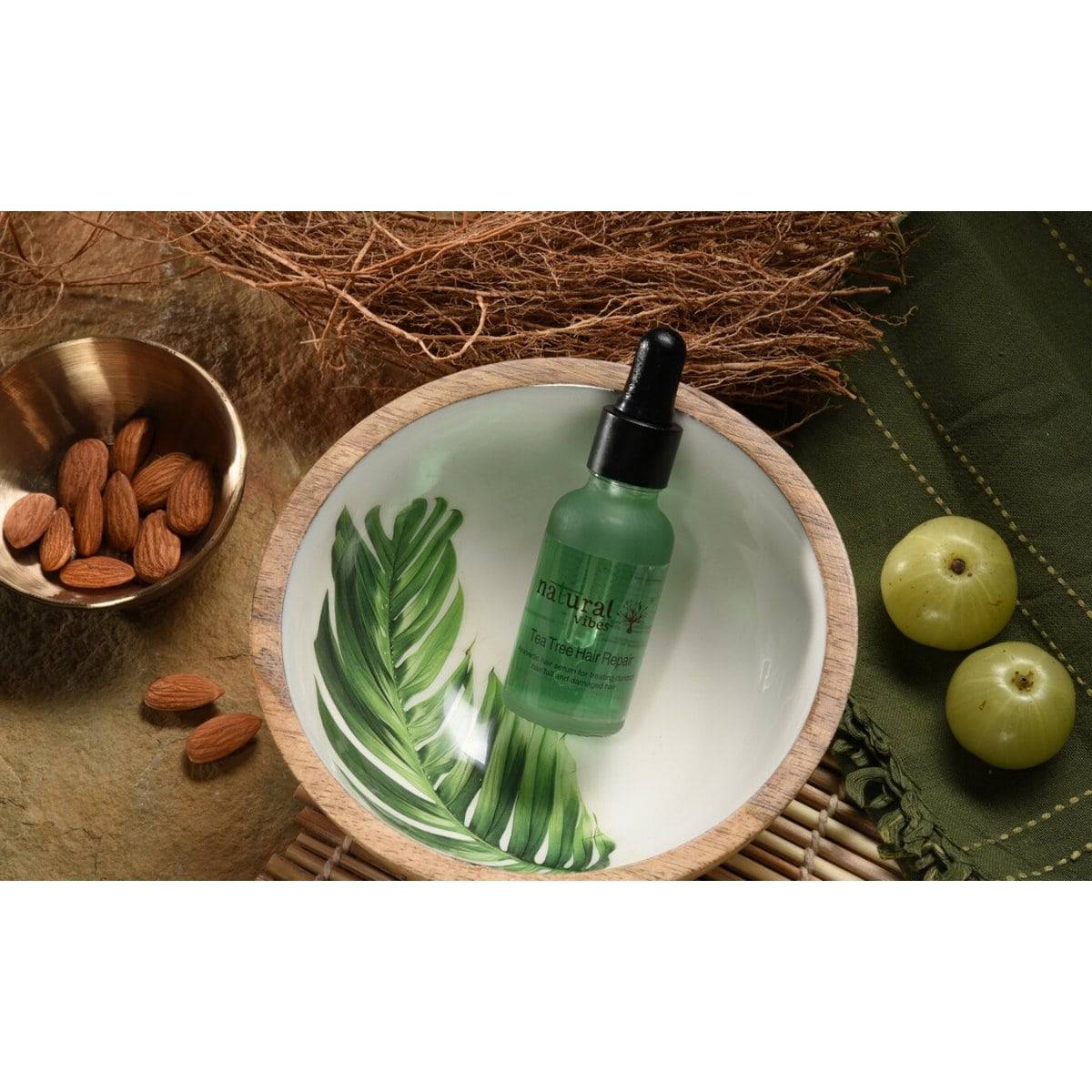Ayurvedic Tea Tree Hair Repair Serum 30 ml – Hair Serum by Natural Vibes available on Brown Living™. . SKU: 063 - 01372 - NV_teatree_hair_serum_30ml. Img 1.