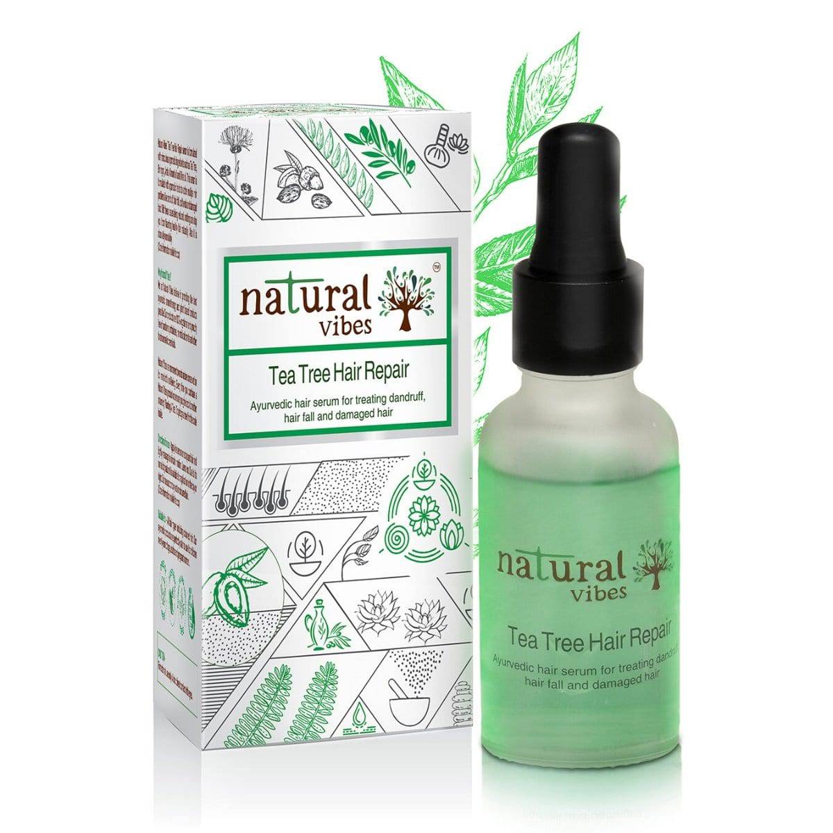 Ayurvedic Tea Tree Hair Repair Serum 30 ml – Hair Serum by Natural Vibes available on Brown Living™. . SKU: 063 - 01372 - NV_teatree_hair_serum_30ml. Img 2.