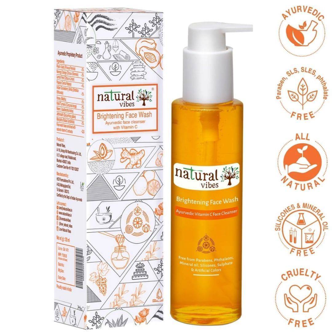 Ayurvedic Vitamin C Brightening Face Wash 120 ml – Face Wash by Natural Vibes available on Brown Living™. . SKU: 063 - 01379 - NV_vita_c_brightening_face_wash_120ml. Img 2.