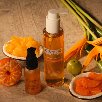 Ayurvedic Vitamin C Brightening Skin Care Regime (Face wash + Serum) – Face Wash by Natural Vibes available on Brown Living™. . SKU: 063 - 01435 - NV_vita_c_bright_skin_regime. Img 2.