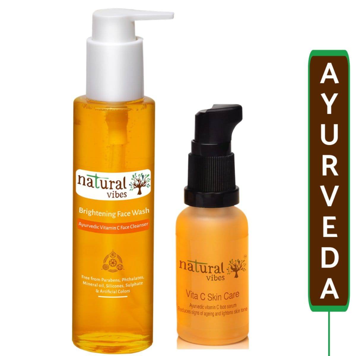 Ayurvedic Vitamin C Brightening Skin Care Regime (Face wash + Serum) – Face Wash by Natural Vibes available on Brown Living™. . SKU: 063 - 01435 - NV_vita_c_bright_skin_regime. Img 1.