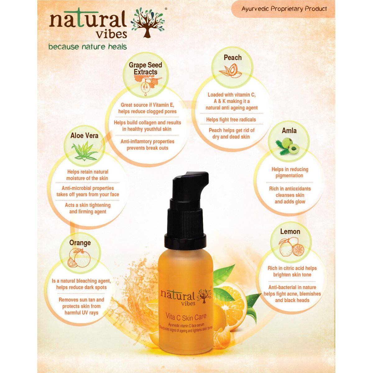 Ayurvedic Vitamin C Skin Care Serum 30 ml – Face Serum by Natural Vibes available on Brown Living™. . SKU: 063 - 01369 - NV_teatree_Vita_C_serum_30ml. Img 4.