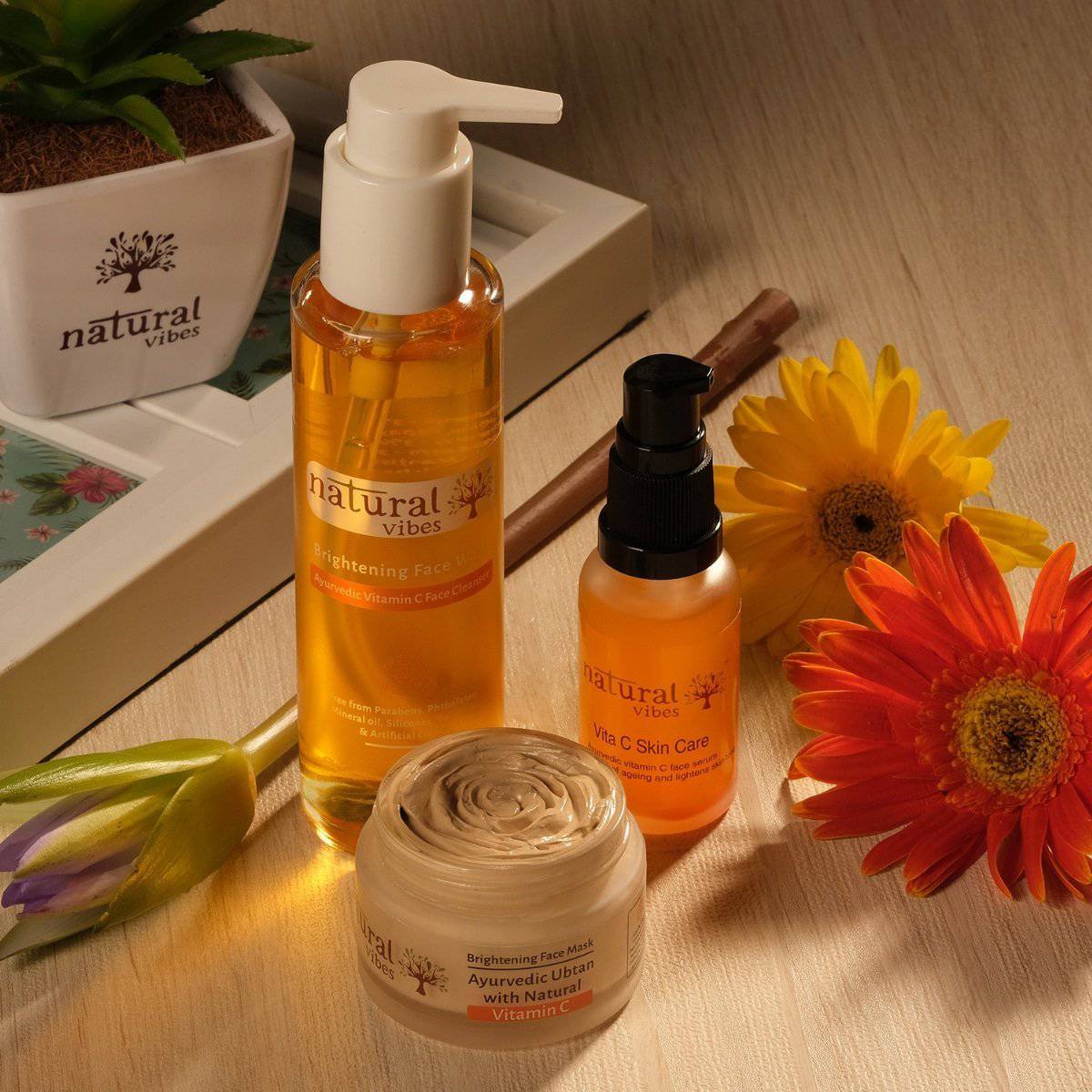 Ayurvedic Vitamin C Skin Repair and Glow Regime (Face wash + Ubtan + Serum) – Face Wash by Natural Vibes available on Brown Living™. . SKU: 063 - 01436 - NV_vitac_skin_repair_glow_regime. Img 4.