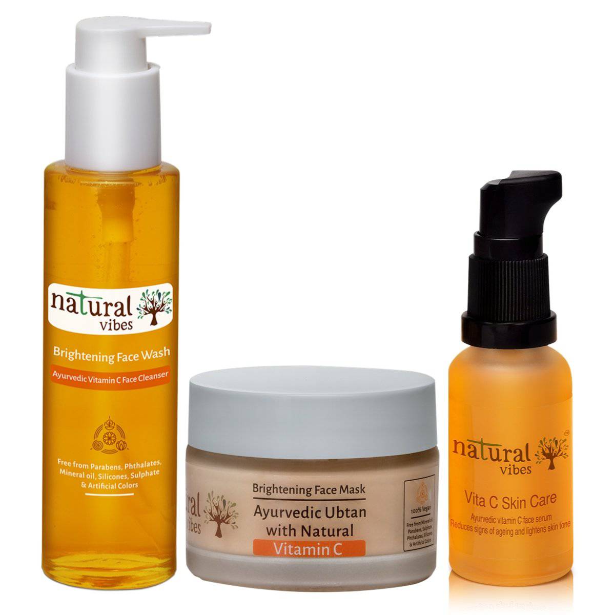 Ayurvedic Vitamin C Skin Repair and Glow Regime (Face wash + Ubtan + Serum) – Face Wash by Natural Vibes available on Brown Living™. . SKU: 063 - 01436 - NV_vitac_skin_repair_glow_regime. Img 2.