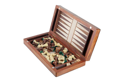 2 in 1 Wooden Backgammon and Chess Game Set - 10" (Inch) | Verified Sustainable by Brown Living™