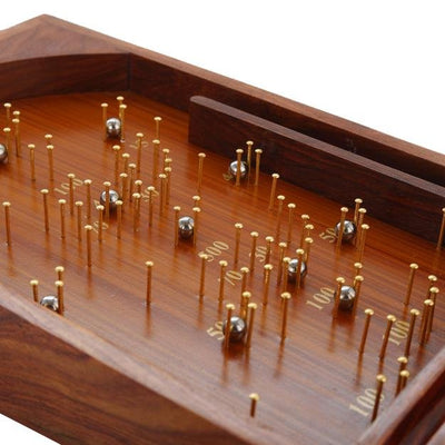 Wooden Handcrafted Traditional Bagatelle Pinball Game (14" X 8" X 3") – Learning & Educational Toys on Brown Living™. SKU: 1136. Img 2.