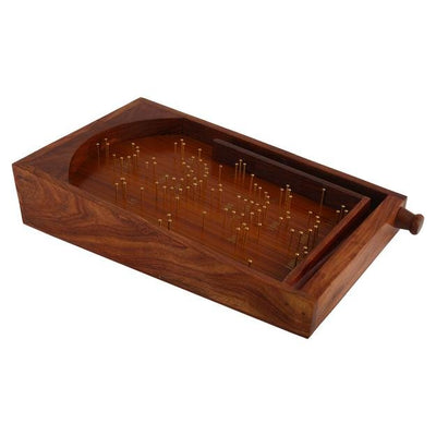Wooden Handcrafted Traditional Bagatelle Pinball Game (14" X 8" X 3") – Learning & Educational Toys on Brown Living™. SKU: 1136. Img 4.
