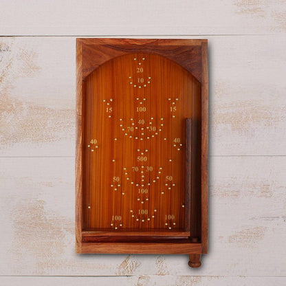 Wooden Handcrafted Traditional Bagatelle Pinball Game (14" X 8" X 3") | Verified Sustainable by Brown Living™