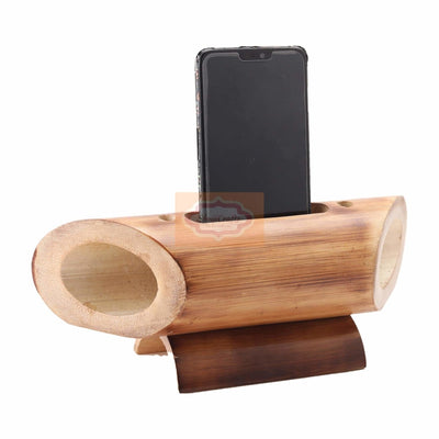 Bamboo Amplifier & Mobile Stand for Office Desk and Home Decor – Desk Accessories on Brown Living™. SKU: 1281. Img 1.