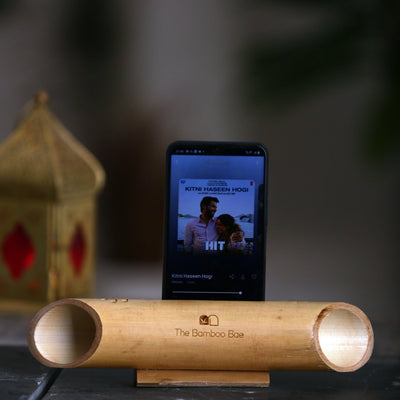 Bamboo Amplifier | Natural Acoustic Speaker | With Cotton Pouch – Desk Accessories on Brown Living™. SKU: TBB - 88. Img 1.