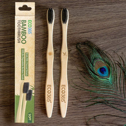 Bamboo Charcoal Toothbrush - Eco Friendly Gift - Pack Of 2 | Verified Sustainable by Brown Living™