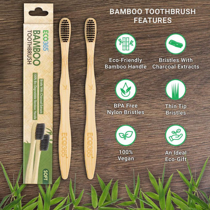 Bamboo Charcoal Toothbrush - Eco Friendly Gift - Pack Of 2 | Verified Sustainable by Brown Living™