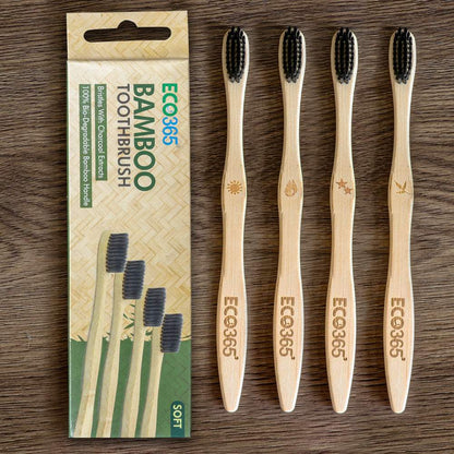 Bamboo Charcoal Toothbrush - Pack of 4 | Verified Sustainable by Brown Living™