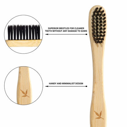 Bamboo Charcoal Toothbrush - Pack Of 6 | Verified Sustainable by Brown Living™