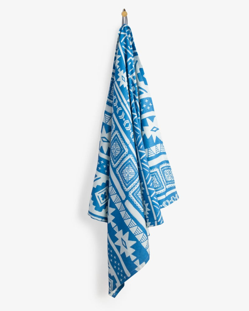 Buy Bamboo & Cotton Blend Printed Bath Towel | Nomad Azure Blue | Shop Verified Sustainable Bath Linens on Brown Living™