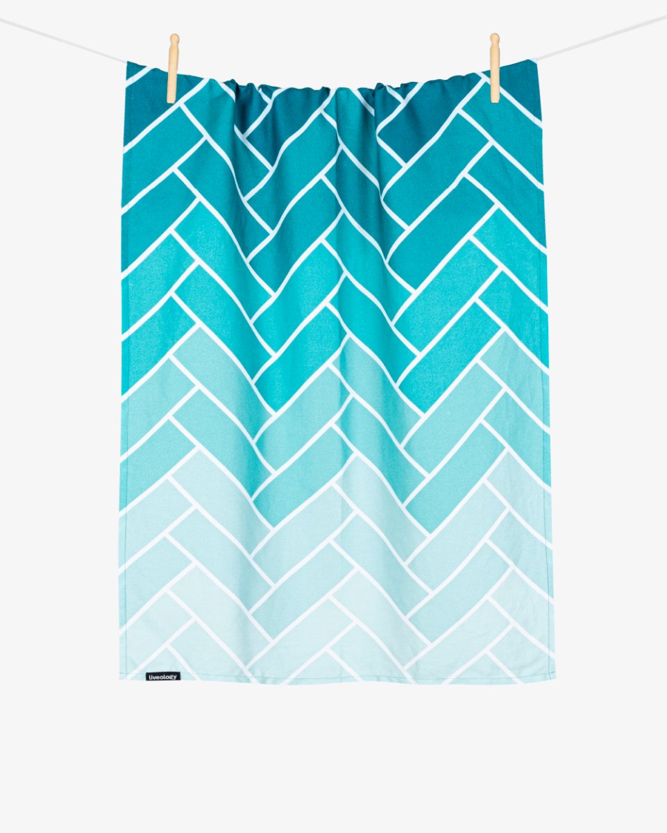 Bamboo & Cotton Blend Printed Bath Towels | Herringbone Aqua | Verified Sustainable by Brown Living™