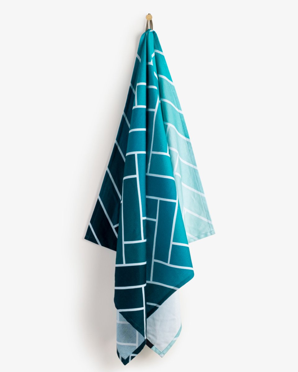 Bamboo & Cotton Blend Printed Bath Towels | Herringbone Aqua | Verified Sustainable by Brown Living™