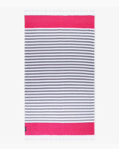 Bamboo & cotton Blend Woven Everyday Towels in Fuschia | Tula Stripe – Bath Linens on Brown Living™. SKU: WBT004. Img 2.