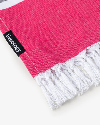 Bamboo & cotton Blend Woven Everyday Towels in Fuschia | Tula Stripe – Bath Linens on Brown Living™. SKU: WBT004. Img 4.