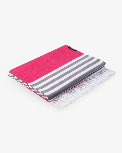 Bamboo & cotton Blend Woven Everyday Towels in Fuschia | Tula Stripe – Bath Linens on Brown Living™. SKU: WBT004. Img 5.