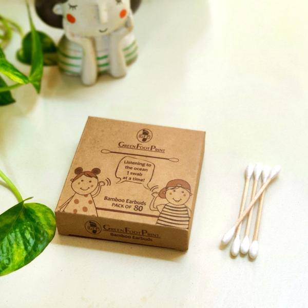 Bamboo Cotton Earbuds | 80 Ear Swabs - Pack of 2 | Verified Sustainable by Brown Living™