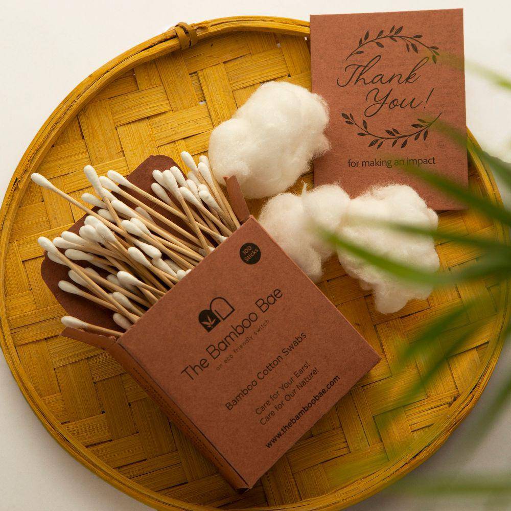 Bamboo Cotton Swabs | 200 Swabs - 100 Sticks | Soft and Gentle Earbuds | Verified Sustainable by Brown Living™