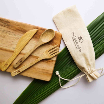 Bamboo Cutlery | Eco Friendly Travel Cutlery | Handcrafted Cutlery Spoon Fork Knife Bamboo Straw – Cutlery Kit on Brown Living™. SKU: TBB - 5. Img 3.