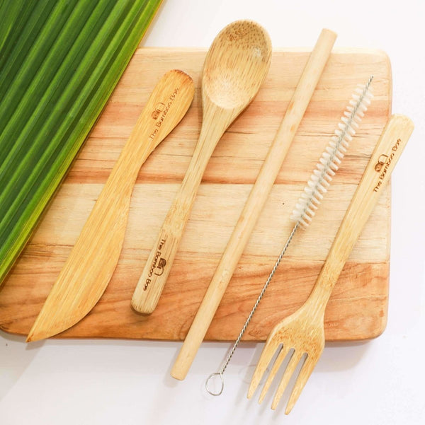 Buy Bamboo Cutlery | Eco Friendly Travel Cutlery | Handcrafted Cutlery Spoon Fork Knife Bamboo Straw | Shop Verified Sustainable Products on Brown Living