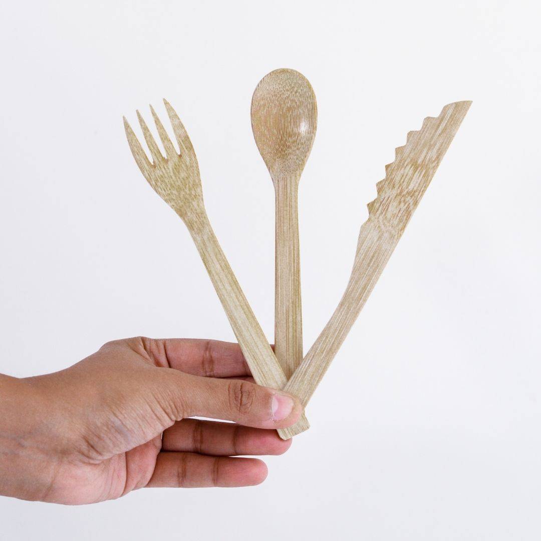 Bamboo Cutlery Set with Jute Pouch | Verified Sustainable by Brown Living™