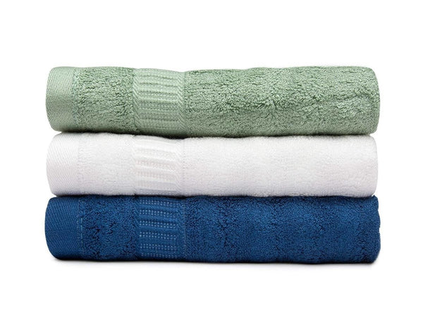 Buy Bamboo-derived Rayon Face Towel-Set of 3, Navy, White, Green | Shop Verified Sustainable Bath Linens on Brown Living™