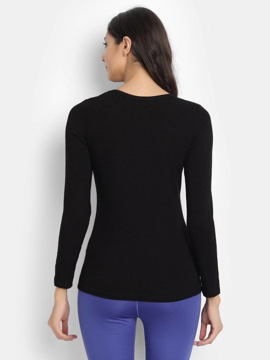 Bamboo Fabric Black Full Sleeves T-Shirt for Women | Verified Sustainable by Brown Living™