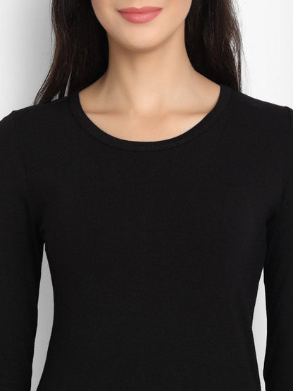 Bamboo Fabric Black Full Sleeves T-Shirt for Women | Verified Sustainable by Brown Living™