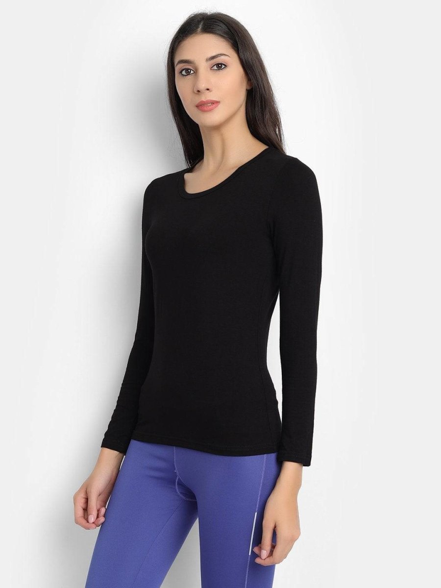 Bamboo Fabric Black Full Sleeves T-Shirt for Women | Verified Sustainable by Brown Living™