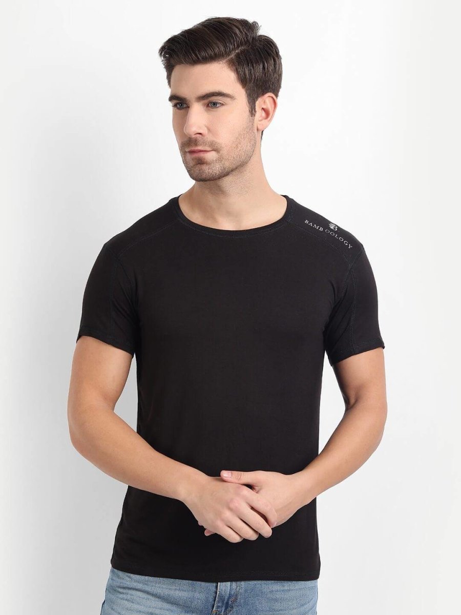 Bamboo Fabric Black T-shirt For Men | Verified Sustainable by Brown Living™