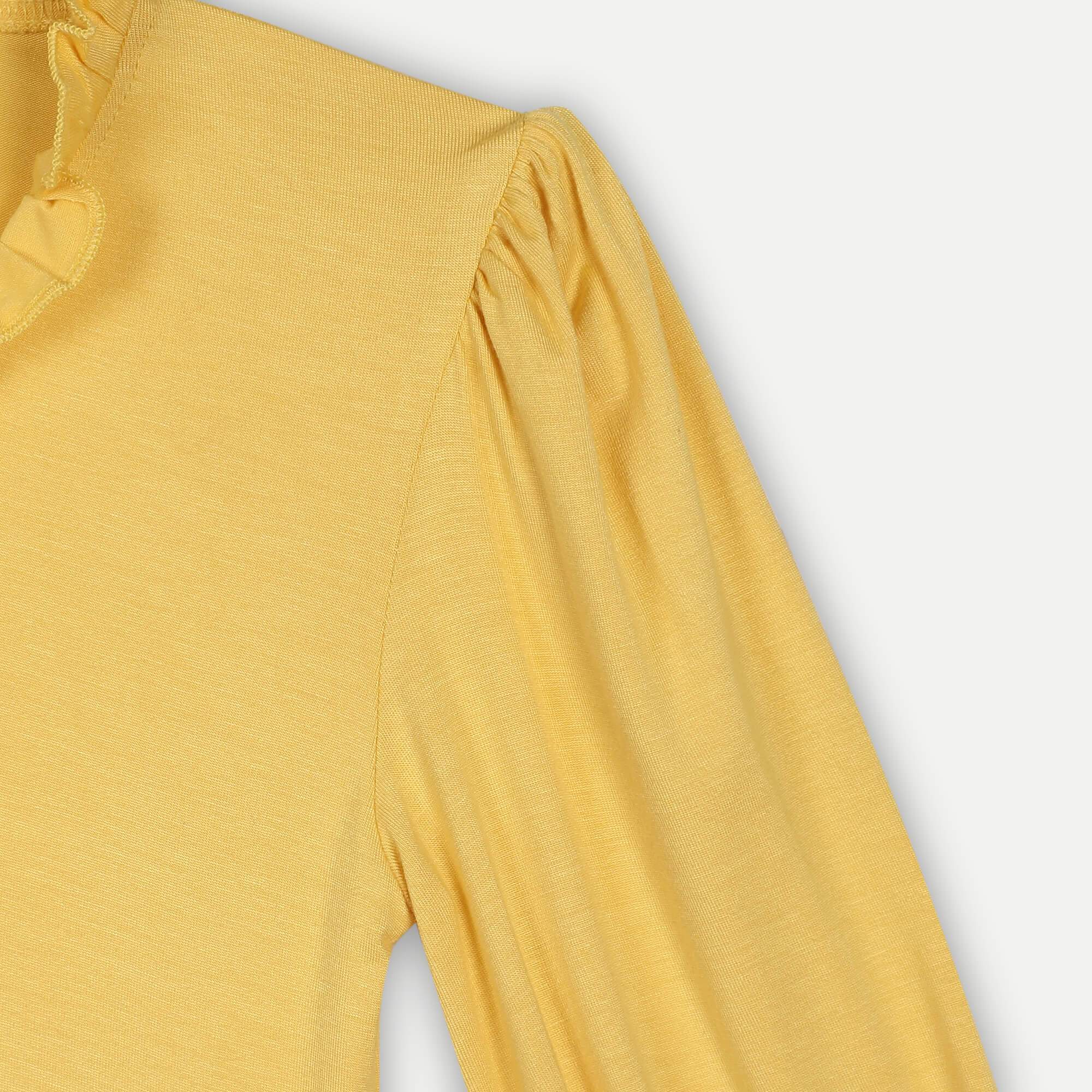 Bamboo Fabric Girl's Ruffle Neck Top - Yellow | Verified Sustainable by Brown Living™