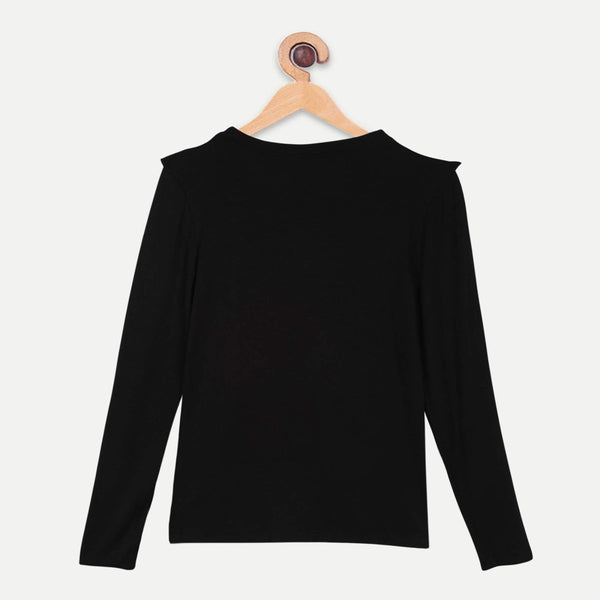 Buy Bamboo Fabric Girl's Front Ruffle Top - Black | Shop Verified Sustainable Kids Tops on Brown Living™