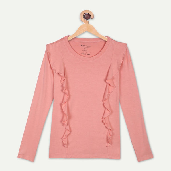 Buy Bamboo Fabric Girl's Front Ruffle Top - Peach | Shop Verified Sustainable Kids Tops on Brown Living™