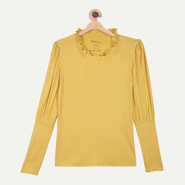 Buy Bamboo Fabric Girl's Ruffle Neck Top - Yellow | Shop Verified Sustainable Kids Tops on Brown Living™