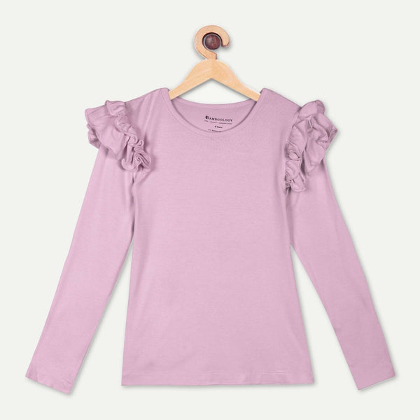 Buy Bamboo Fabric Girl's Ruffled Shoulder Top - Lilac | Shop Verified Sustainable Kids Tops on Brown Living™