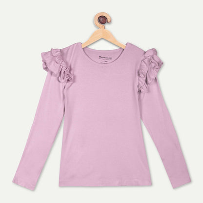 Bamboo Fabric Girl's Ruffled Shoulder Top - Lilac | Verified Sustainable by Brown Living™