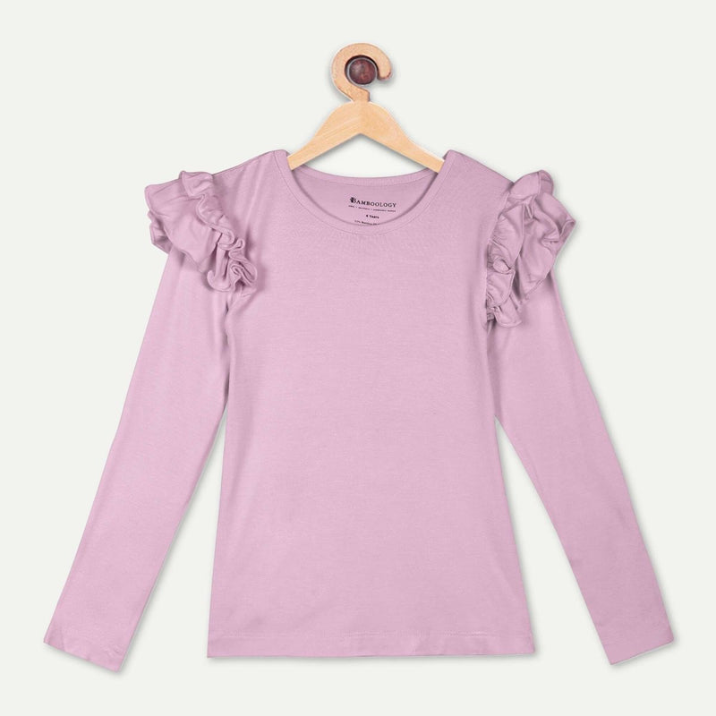 Buy Bamboo Fabric Girl's Ruffled Shoulder Top - Lilac | Shop Verified Sustainable Products on Brown Living