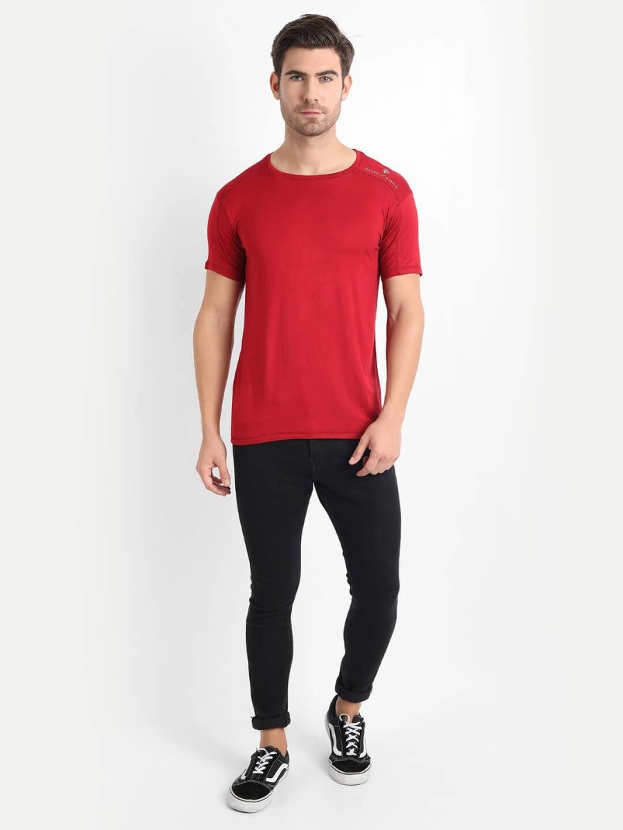 Bamboo Fabric Maroon T-shirt For Men | Verified Sustainable by Brown Living™