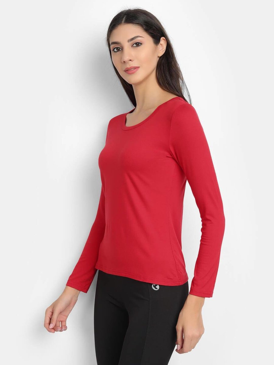 Bamboo Fabric Red T-Shirt for Women | Verified Sustainable by Brown Living™