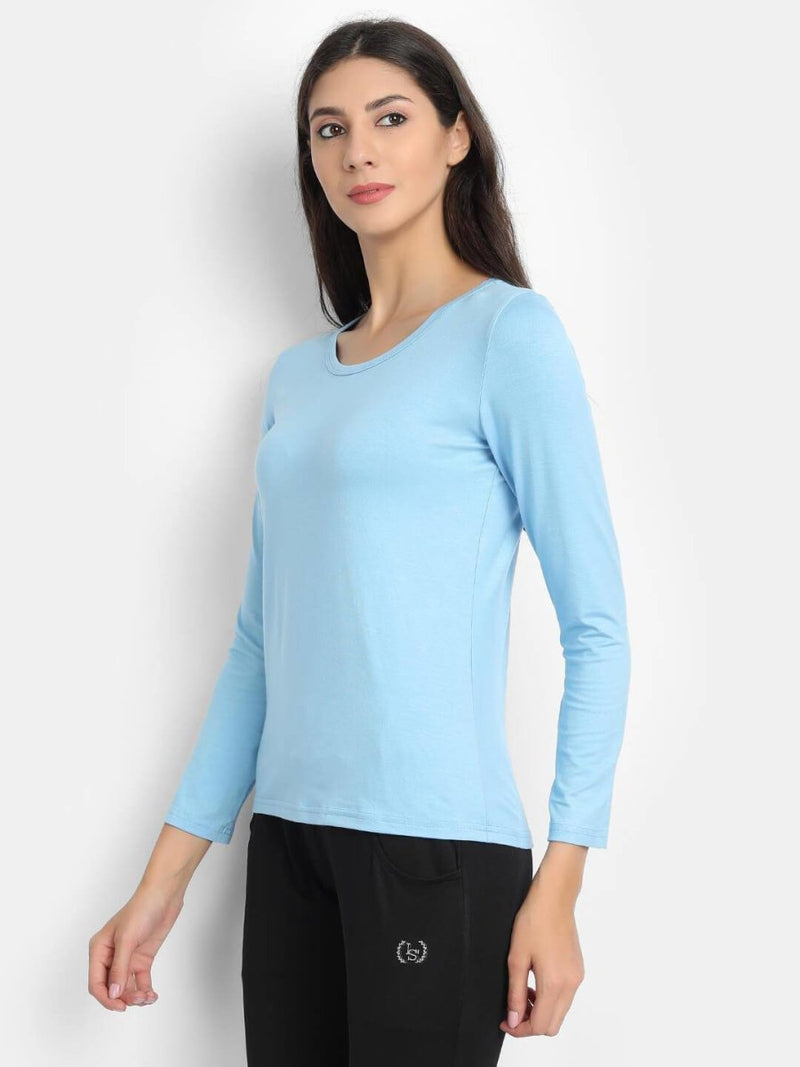 Buy Bamboo Fabric Sea Blue T-Shirt for Women | Shop Verified Sustainable Womens T-Shirt on Brown Living™