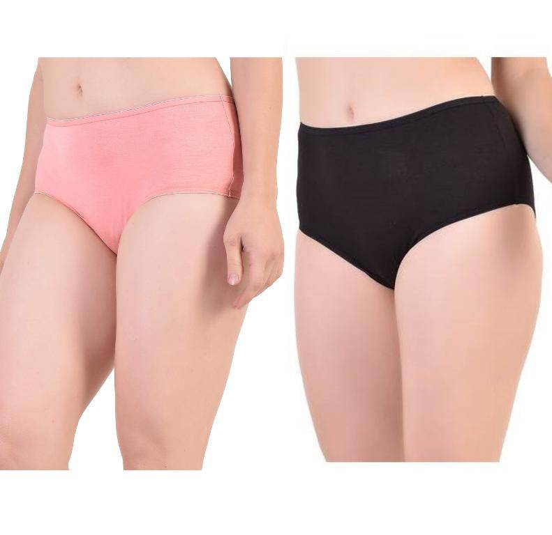 Buy Bamboo Fabric Women's Mid Rise Panty - Peach and Black Set of 2 | Shop Verified Sustainable Womens Underwear on Brown Living™