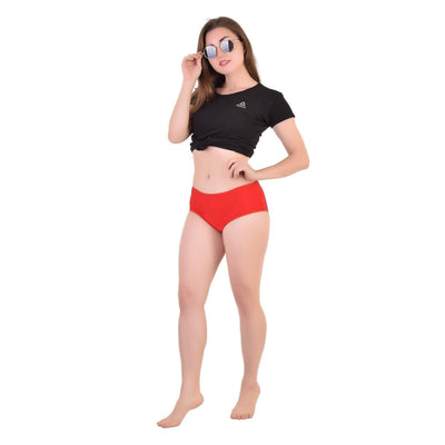 Bamboo Fabric Women's Mid Rise Panty - Red and Black - Pack of 2 – Womens Underwear by Bamboology available on Brown Living™. S Multi. SKU: 225 - 09645 - BAMBOOLOGY - BTSS21UGM4. Img 1.