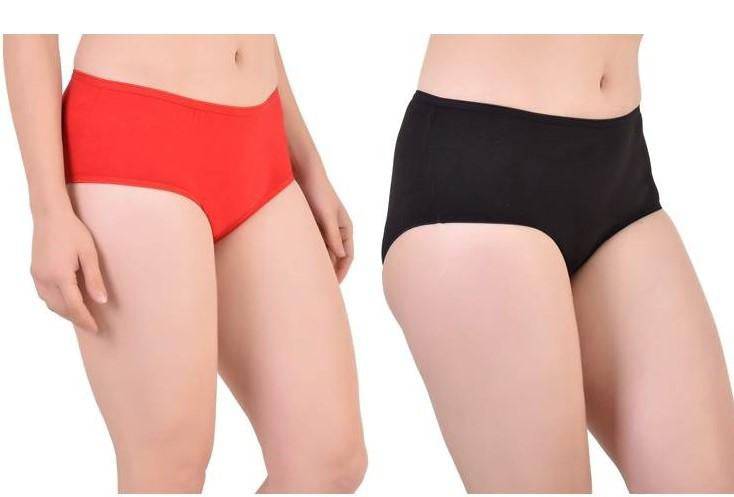 Buy Bamboo Fabric Women's Mid Rise Panty- Red and Black- Pack of 2 | Shop Verified Sustainable Womens Underwear on Brown Living™